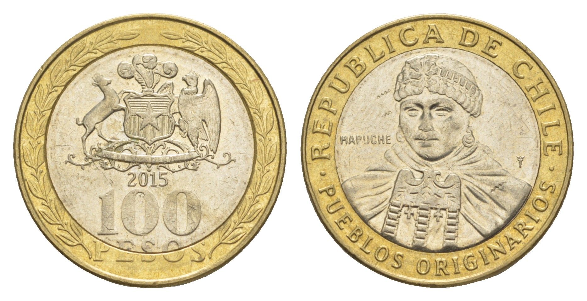 Чили 100 песо 2015 KM 236 биметалл UNC 4641-534