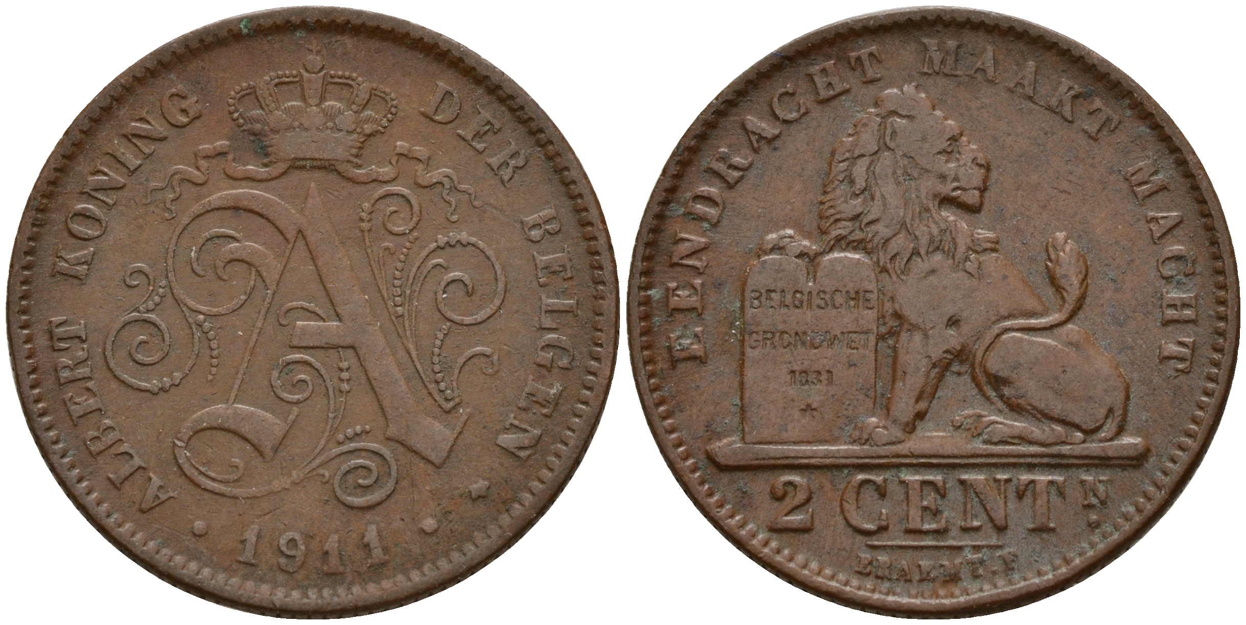 Бельгия 2 сантима 1911 Belgen KM 65 медь    4187-415