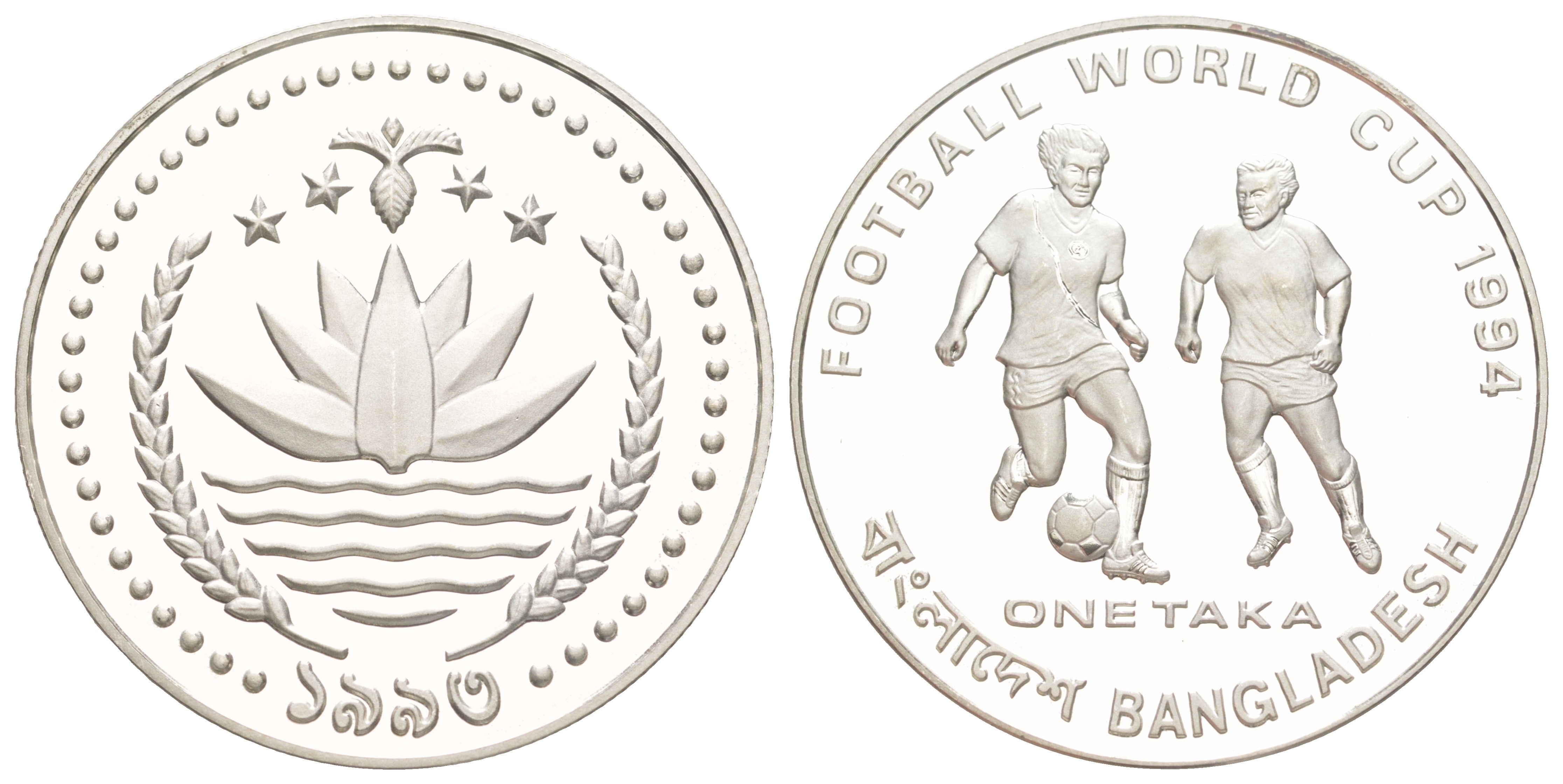 Бангладеш 1 така 1993 Чемпионат мира по футболу 1994, США KM 16 серебро PROOF 272-1512