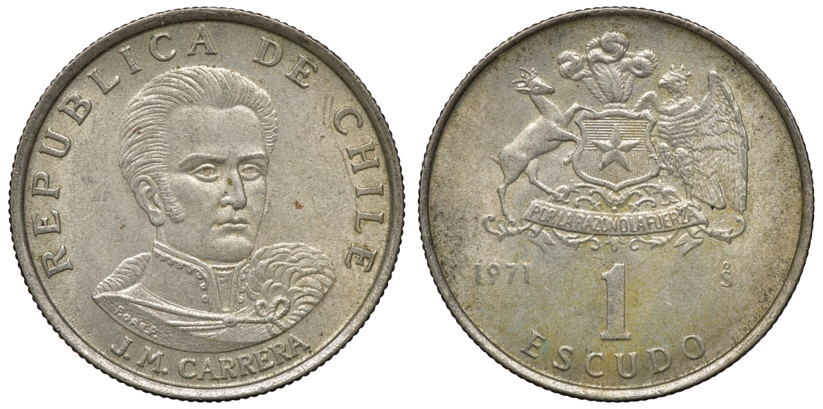 Чили 1 эскудо 1971 Хосе Мигель Каррера KM 197 медно-никель 4118-244