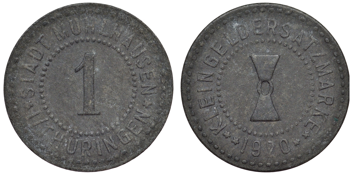 Мюльхаузен в Тюрингии 1 пфенниг 1920  Funck 342.13, Men18 21432.17 цинк     4118-1011