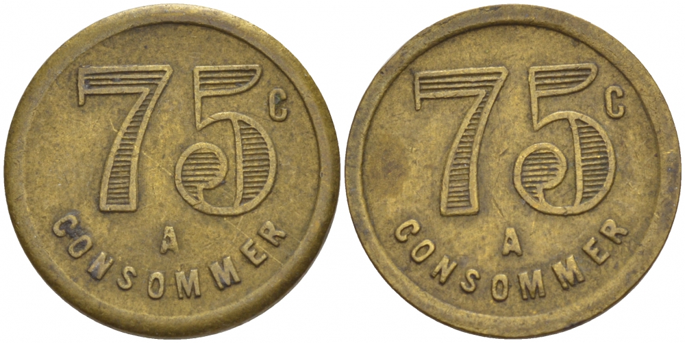 ФРАНЦИЯ ЖЕТОН ИГРОВОЙ ND 75 С CONSOMMER желтый металл 4532-1111