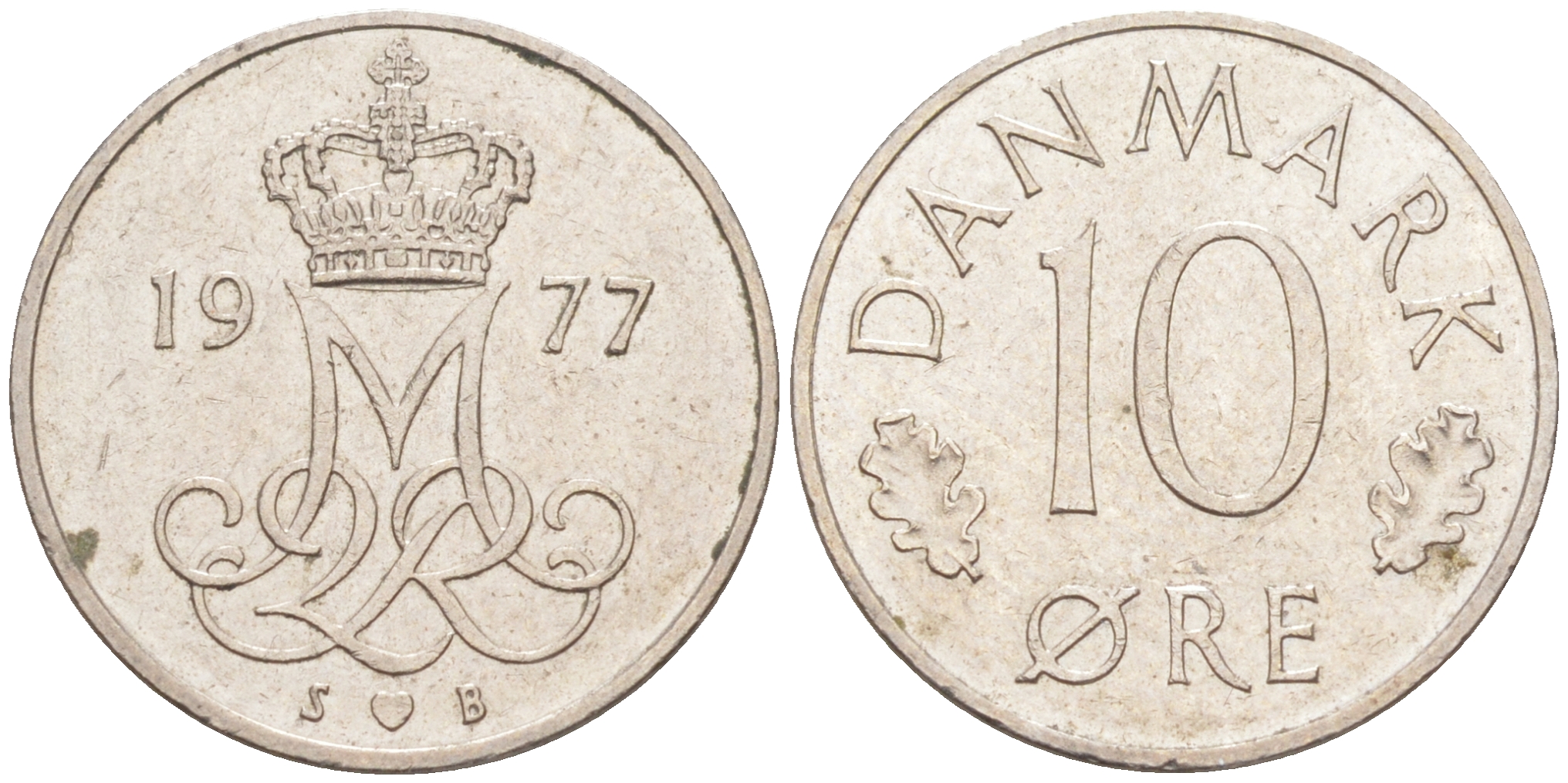 ДАНИЯ 10 ЭРЕ 1977 S; B, МАРГРЕТЕ II (1972-) KM 860.1 медно-никель 105-949