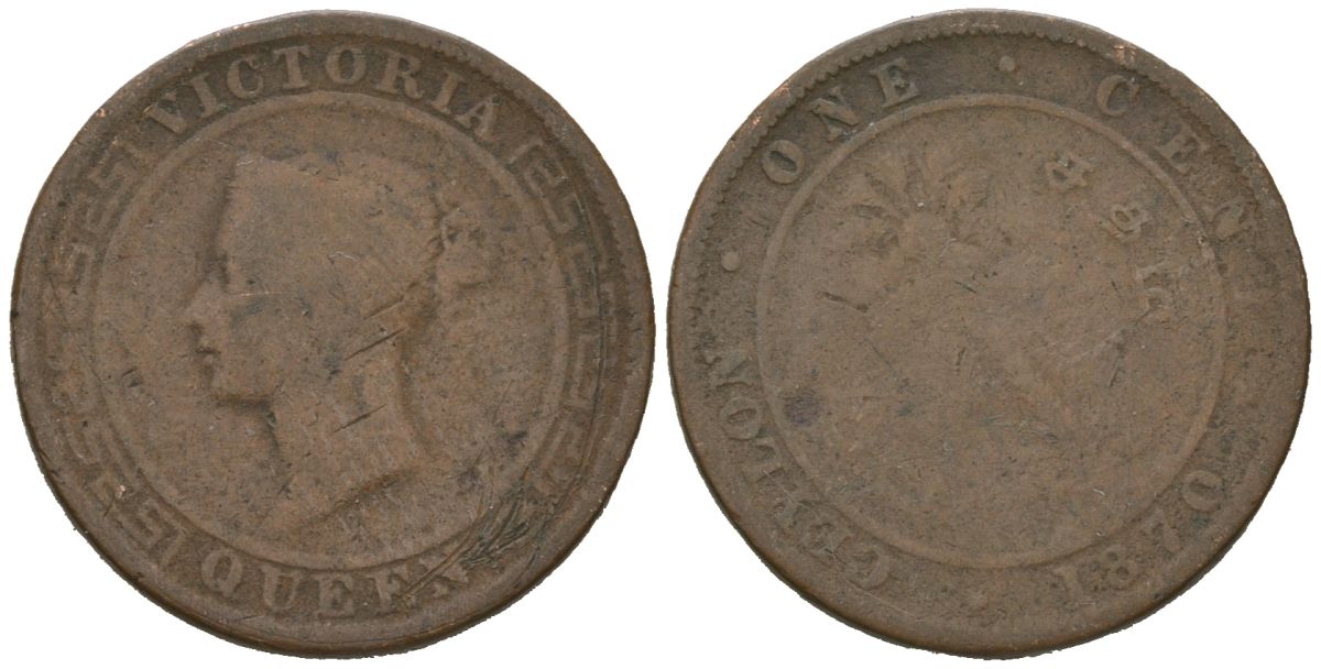 Цейлон 1 цент 1870 KM 92 медь 4621-131