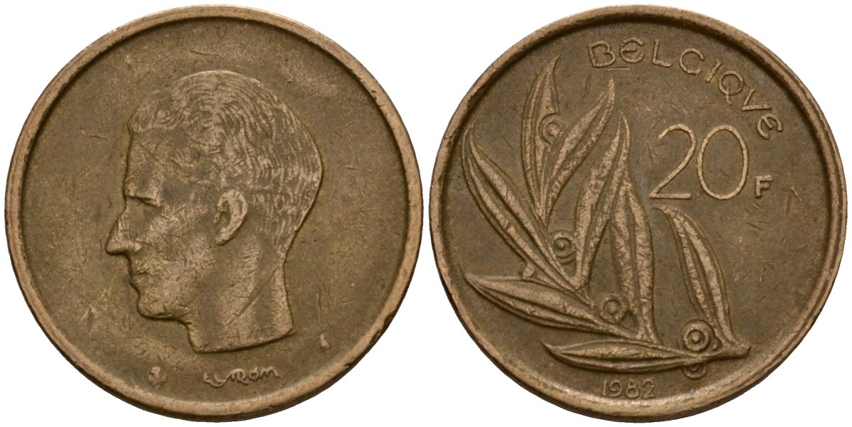 Бельгия 20 франков 1982 Belgique, Бодуэн I (1951-1993) KM 159 никель бронза 4601-355