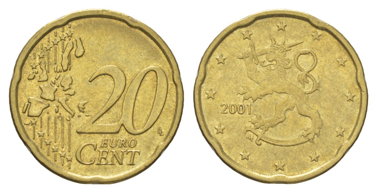 Финляндия 20 евроцентов 2001 KM 102 нордик 4629-331