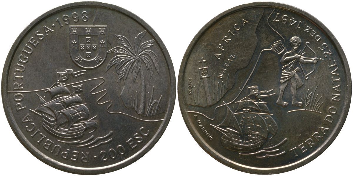 Португалия 200 эскудо 1998 Путешествие Васко да Гамы в Индию 1498 года - Южная Африка, Наталь KM 710 медно-никель UNC 4677-413
