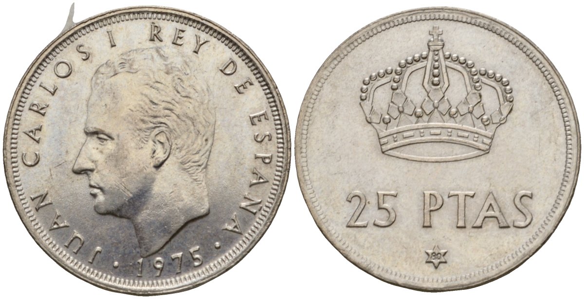 Испания 25 песет 1975 (80) Хуан Карлос I (1975-2014) KM 808 медно-никель 181-1112