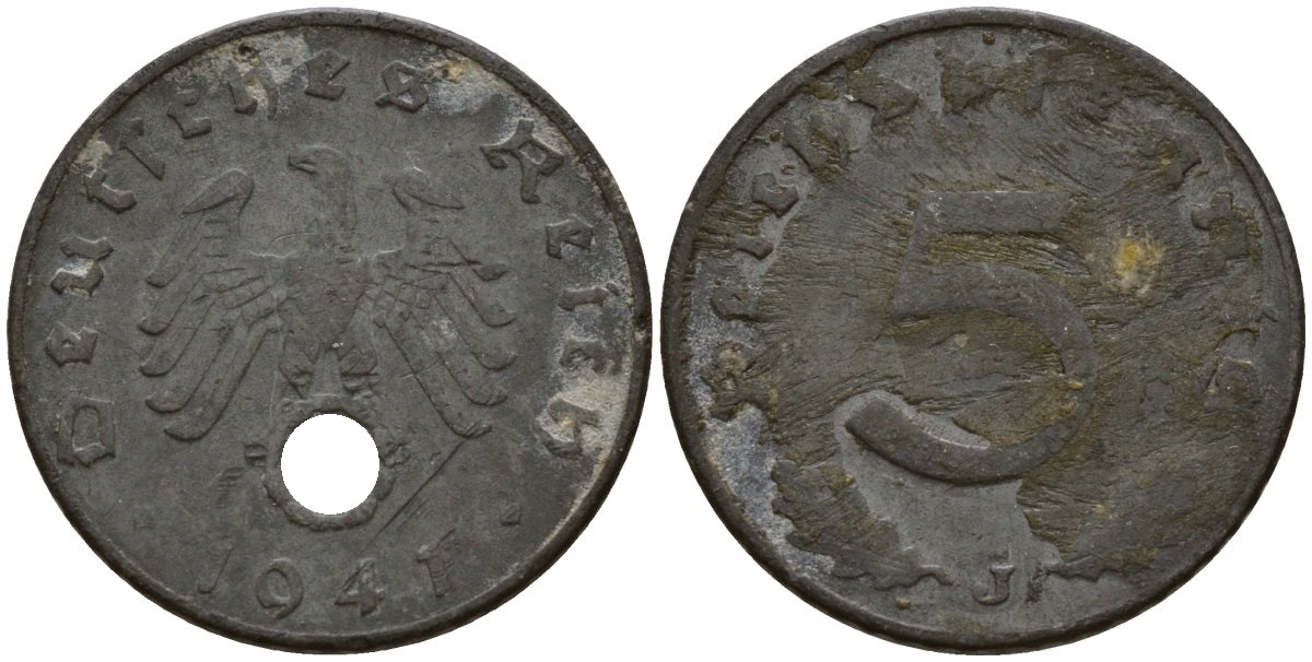Германия 5 рейхспфеннигов 1941 J KM 100, J. 370 цинк 4154-939