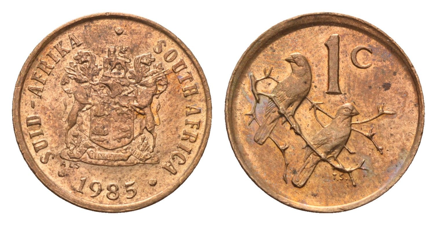 ЮАР 1 цент 1985 герб, капские воробьи KM 82 бронза UNC 4690-1239