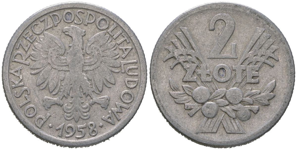 Польша 2 злотых 1958 MW Y 46 алюминий 4620-411