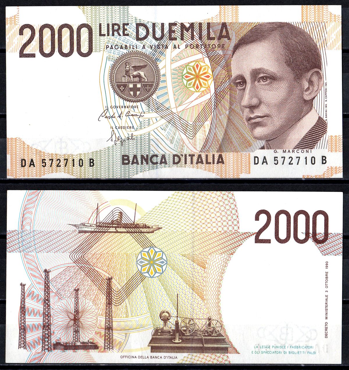 Италия 2000 лир 1990 Pick 115 бумага UNC (пресс) 6266-49-1-2
