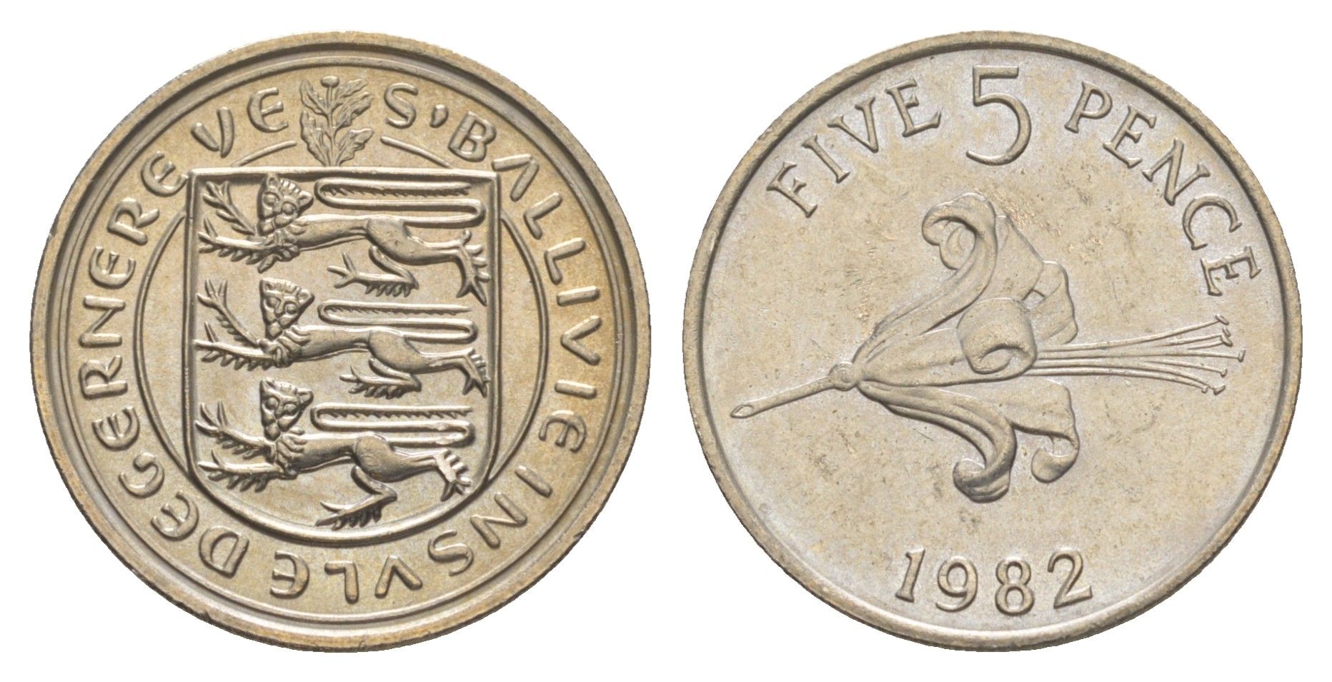 Гернси 5 пенсов 1982 KM 29 медно-никель aUNC 4566-223