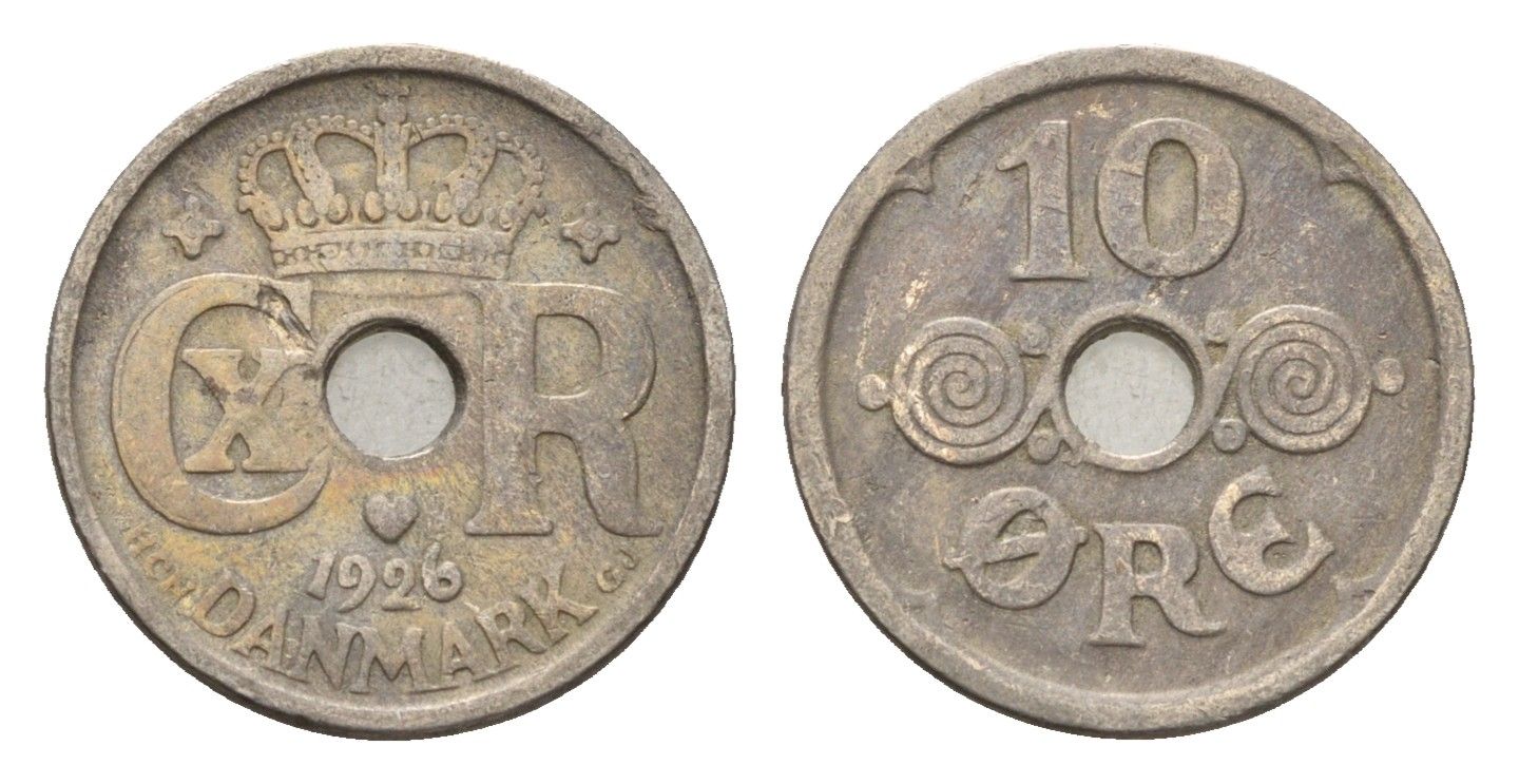 Дания 10 эре 1926 NCH, Кристиан X (1912-1947) KM 822 медно-никель 4701-929