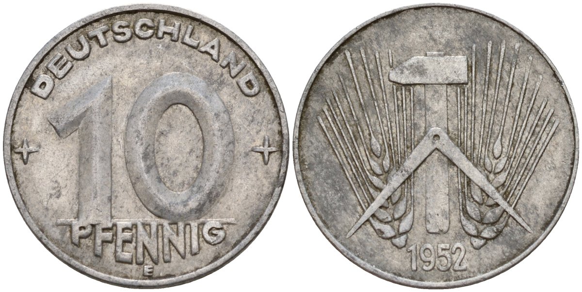 ГДР 10 пфеннигов 1952 E KM 7 алюминий 24-1231