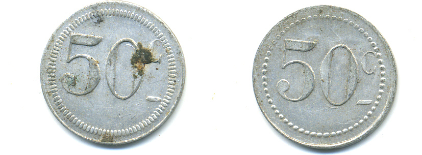 ФРАНЦИЯ 50 САНТИМОВ НАЧАЛО XX ВЕКА d 24 мм, вес около 1,0 гр., платежный жетон., платежный жетон алюминий 89-1053