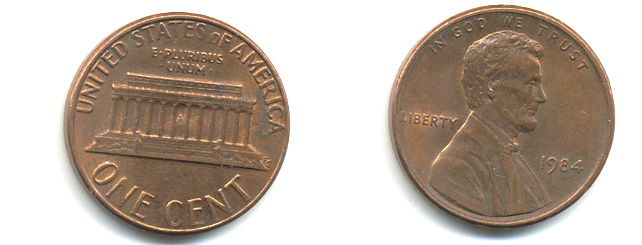 США 1 ЦЕНТ 1984 ЛИНКОЛЬН KM 201b цинк плакированный медью 86-151