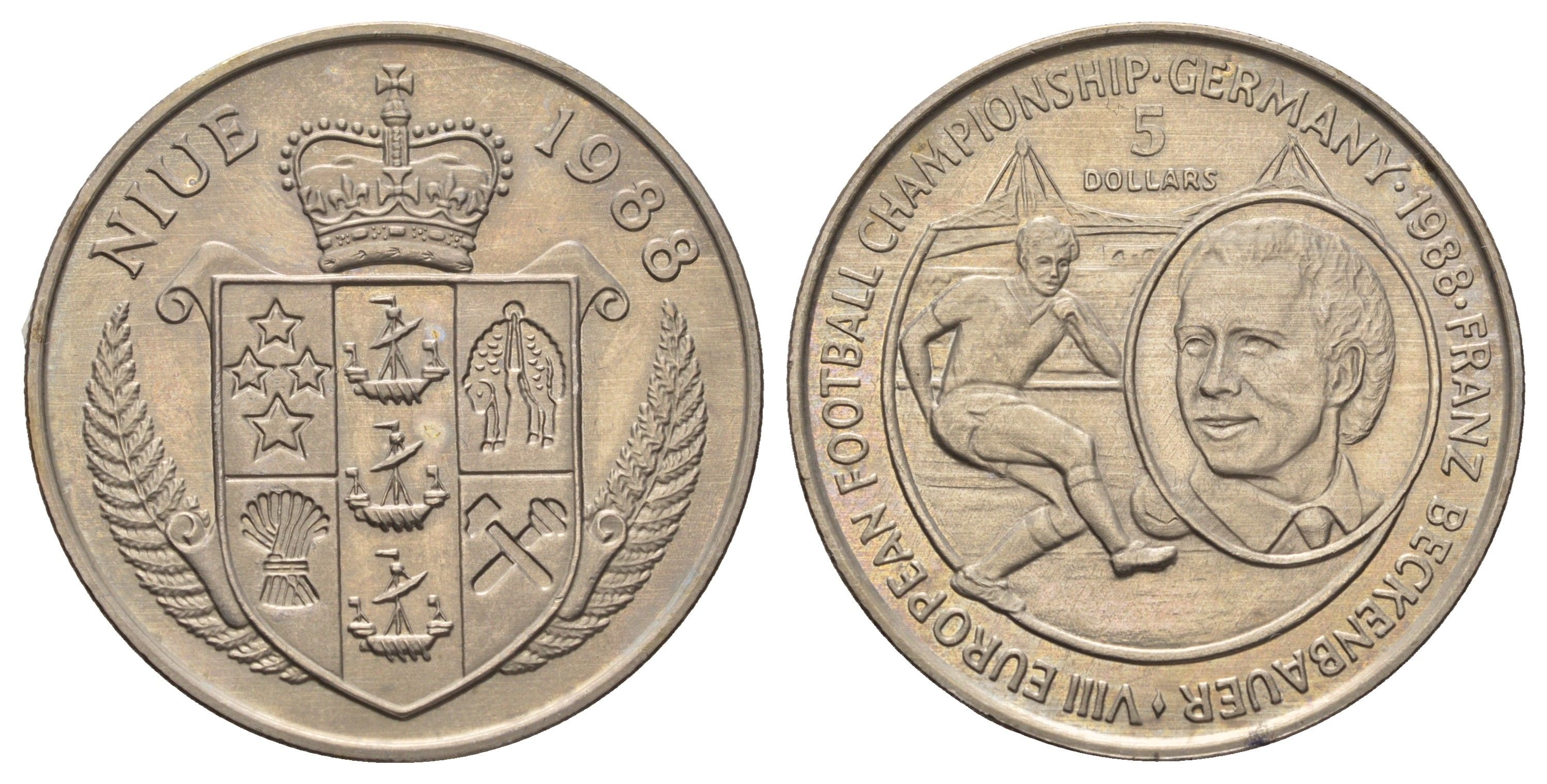 Ниуэ 5 долларов 1988 Чемпионат Европы по футболу, ФРГ 1988 KM 12 медно-никель BU 4677-821