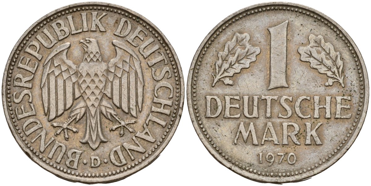ФРГ 1 марка 1970 D KM 110, J. 385 медно-никель 4187-1116