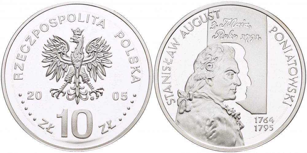 Польша 10 злотых 2005 MW, Станислав Август Понятовский (1764-1795) KM 552 серебро PROOF 1087-2-61