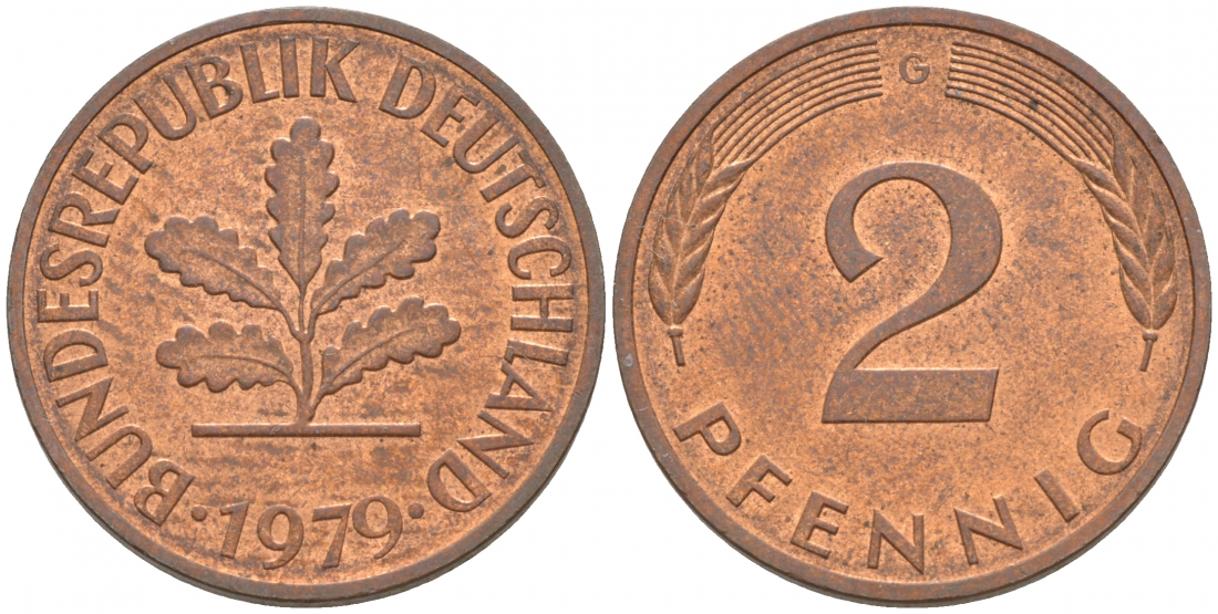 ФРГ 2 ПФЕННИГА 1979 G KM 106a, J.381a сталь плакированная сталь плакированная медьюю 44-138