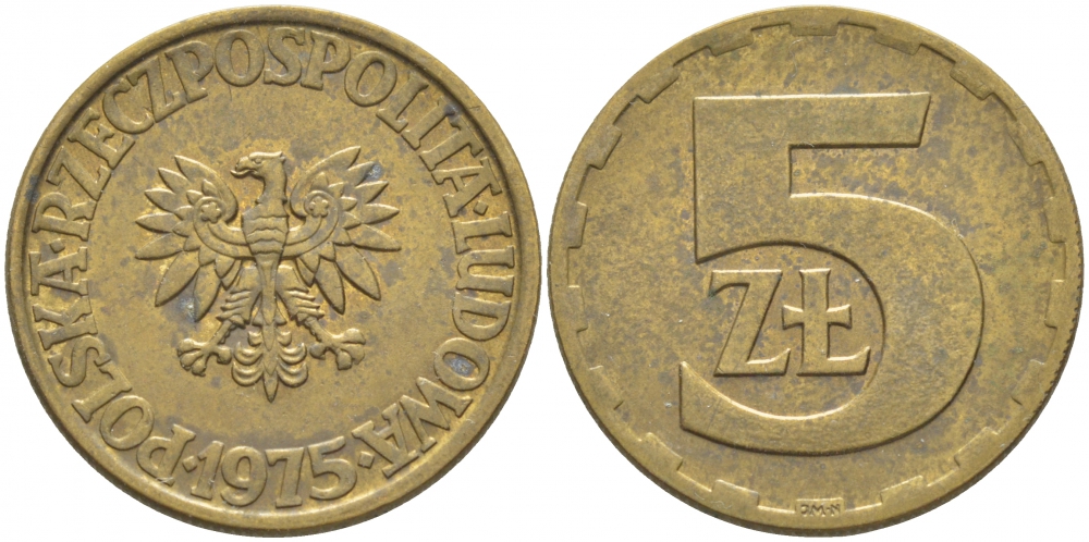 ПОЛЬША 5 ЗЛОТЫХ 1975 ЛЕНИНГРАДСКИЙ МОНДВОР KM 81.1 латунь 3856-731
