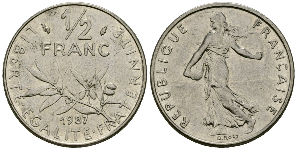Франция 1/2 франка 1987 сеятель KM 931 никель 4135-734