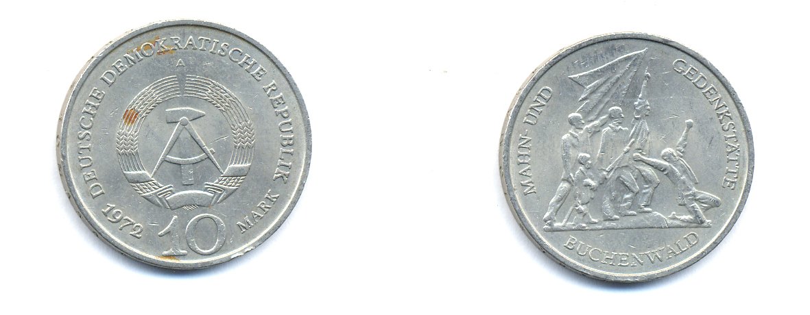 ГДР 10 марок 1972 A, мемориал Бухенвальда KM 38, J. 1539 медно-никель 3333-246