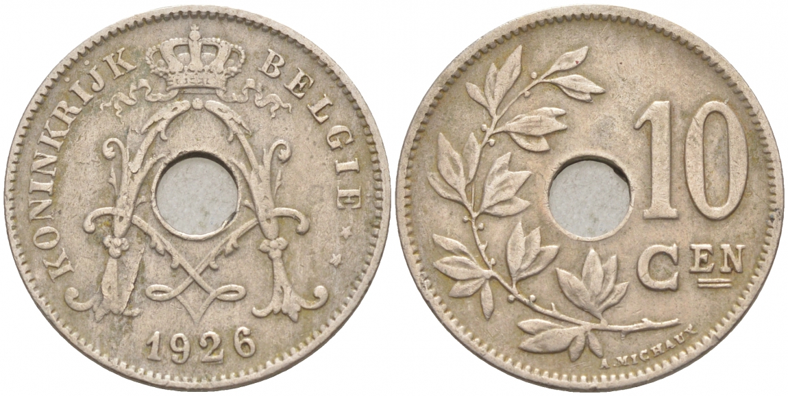 БЕЛЬГИЯ 10 САНТИМОВ 1926 BELGIE KM 86 медно-никель 68-252