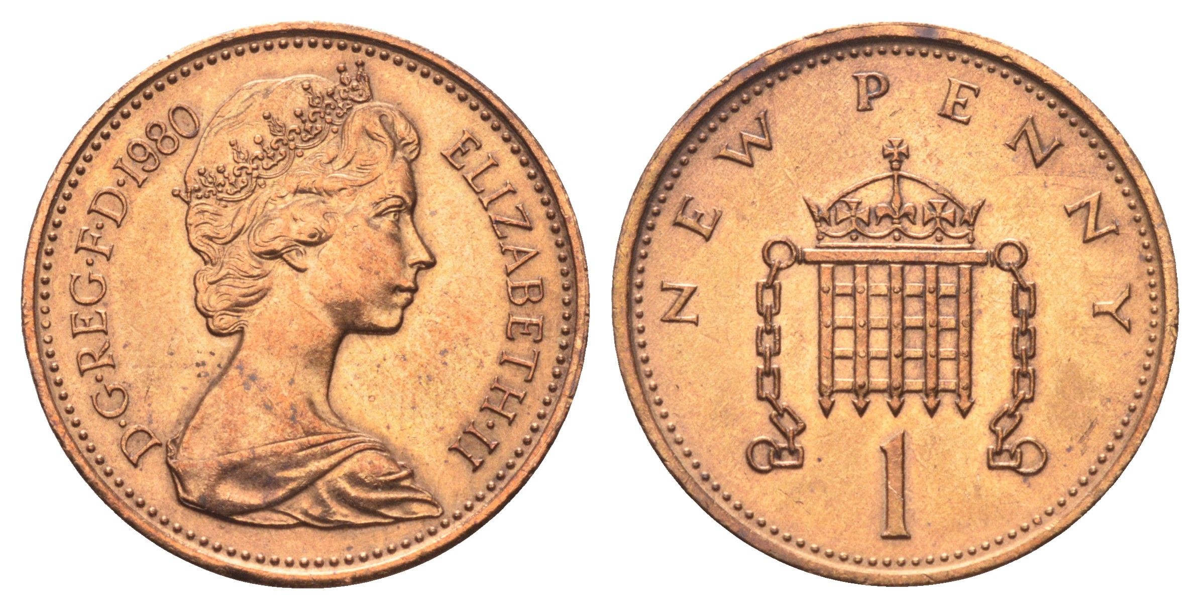 Великобритания 1 пенни 1980 Елизавета II (1952-2022) KM 915, Spink 4237 (B1) бронза UNC 4697-633