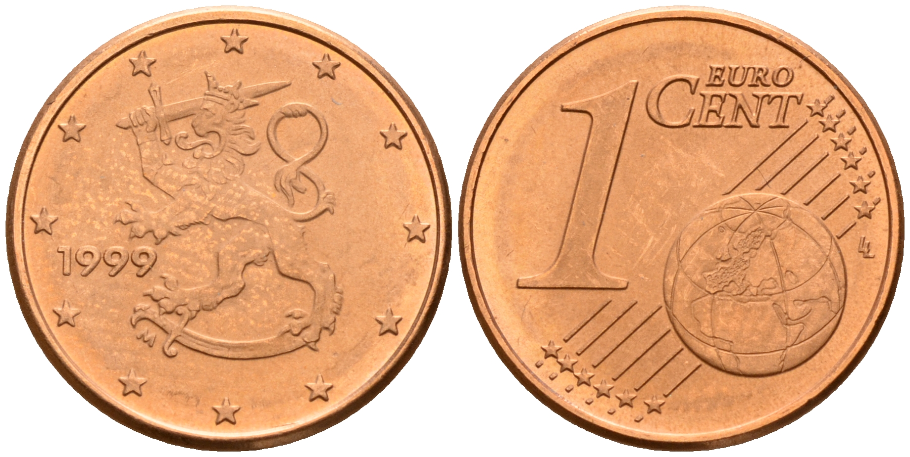 Финляндия 1 евроцент 1999  KM 98 сталь плакированная медью  UNC  4160-366