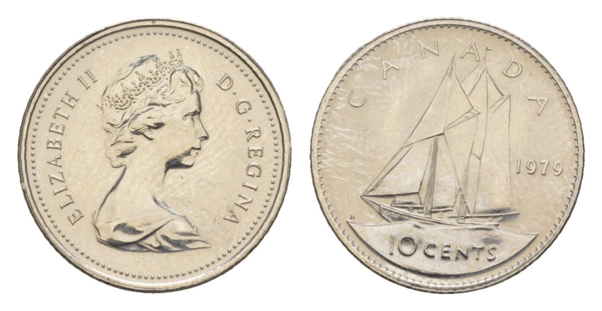 Канада 10 центов 1979 Елизавета II (1952-2022), парусник KM 77 никель PROOF-LIKE (BU) 4630-1012