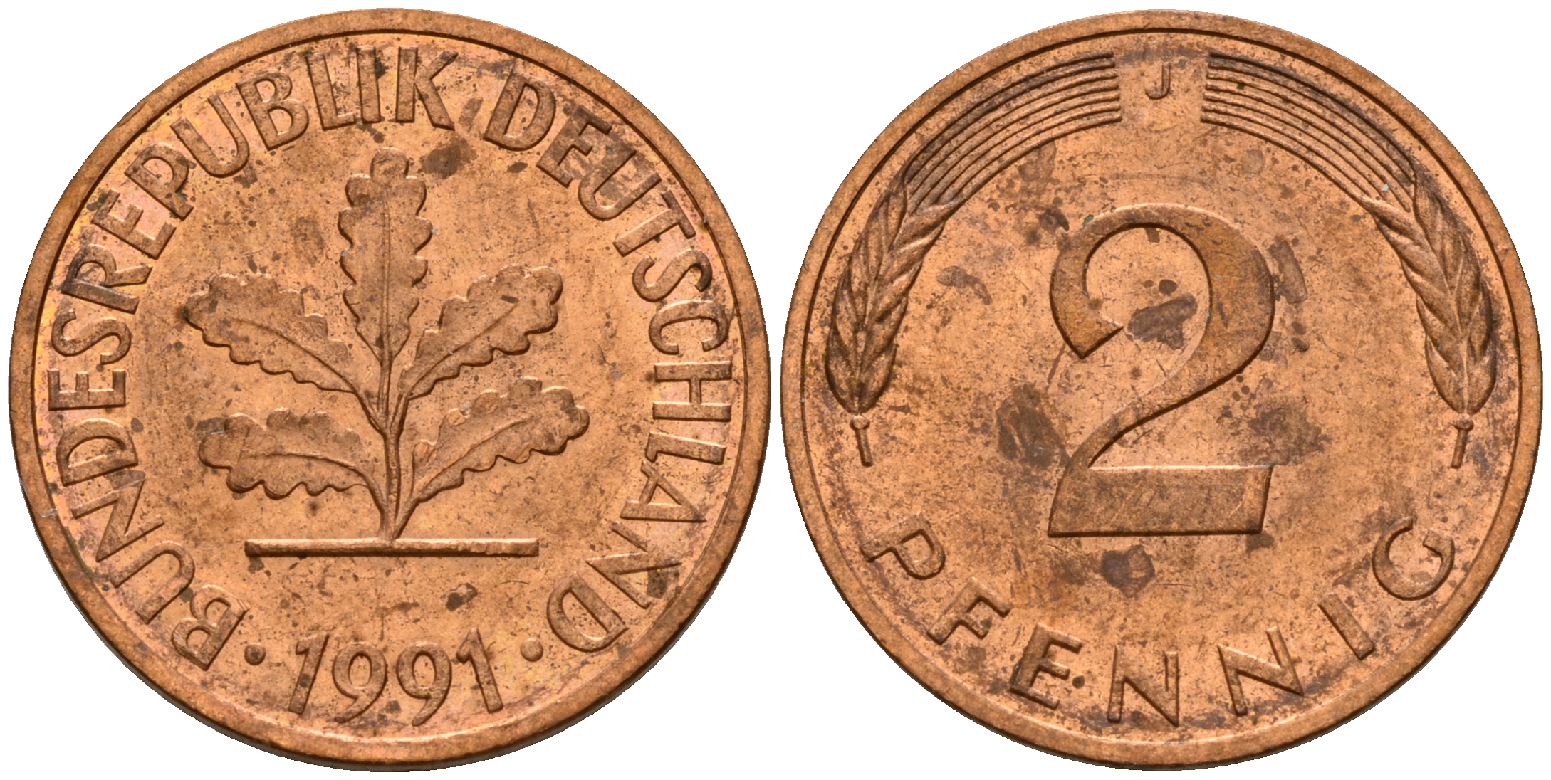 ФРГ 2 пфеннига 1991 J J.381a, KM 106a сталь плакированная медью    4598-931