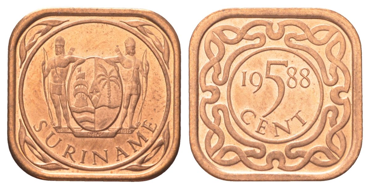 Суринам 5 центов 1988 KM 12b сталь плакированная медью UNC 4625-319