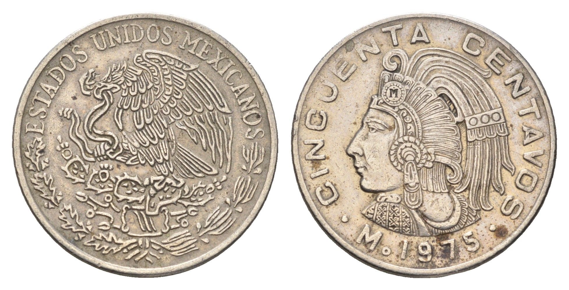 Мексика 50 сентаво 1975 Куаутемок, последний правитель империи ацтеков KM 452 медно-никель 4663-1017