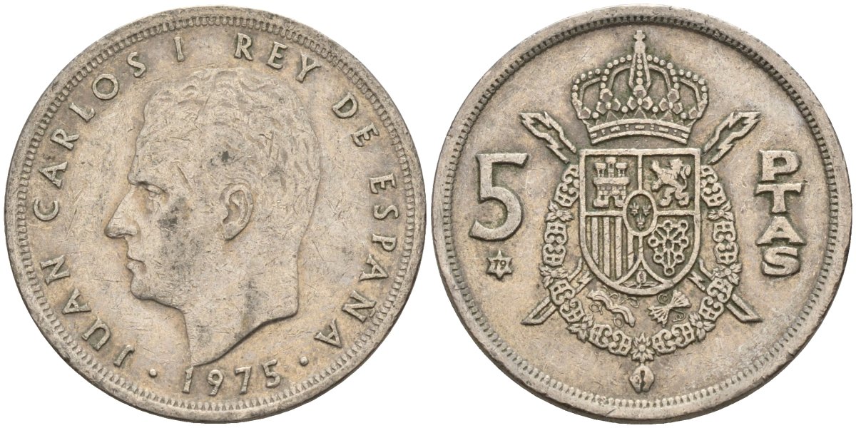 Испания 5 песет 1975 (79) Хуан Карлос I (1975-2014) KM 807 медно-никель 4155-645