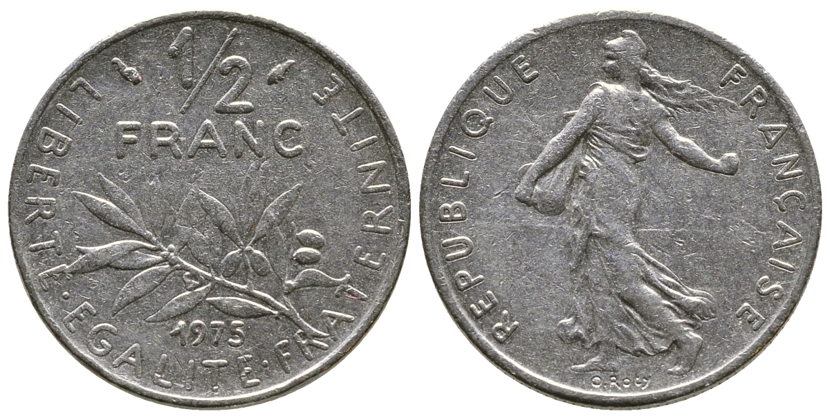 ФРАНЦИЯ 1/2 ФРАНКА 1975 KM 931.1 никель 93-1416