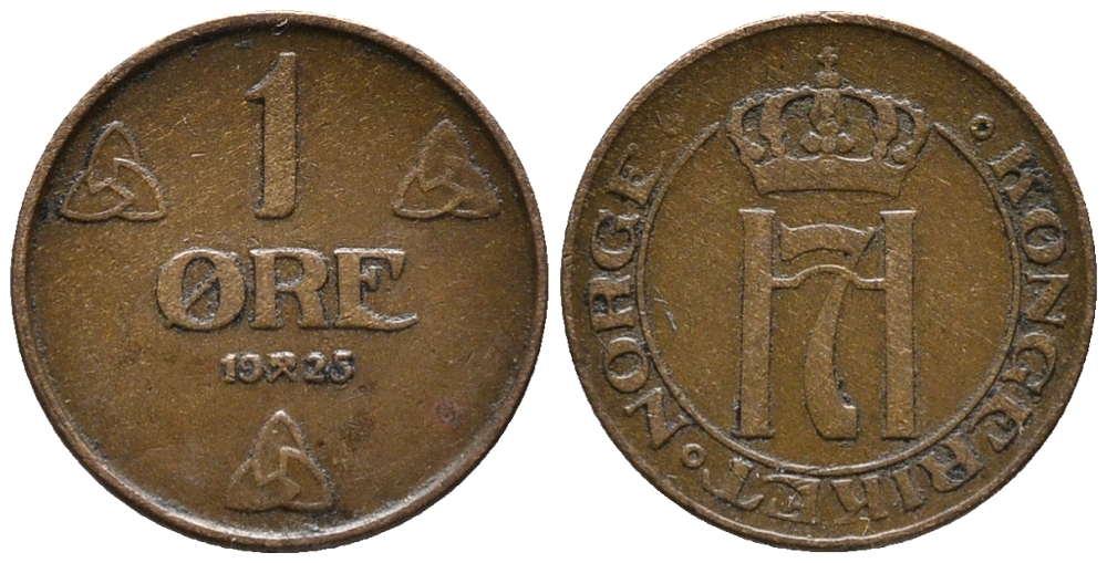 НОРВЕГИЯ 1 ЭРЕ 1925 ХОКОН VII (1905-1957) KM 367 бронза 66-138
