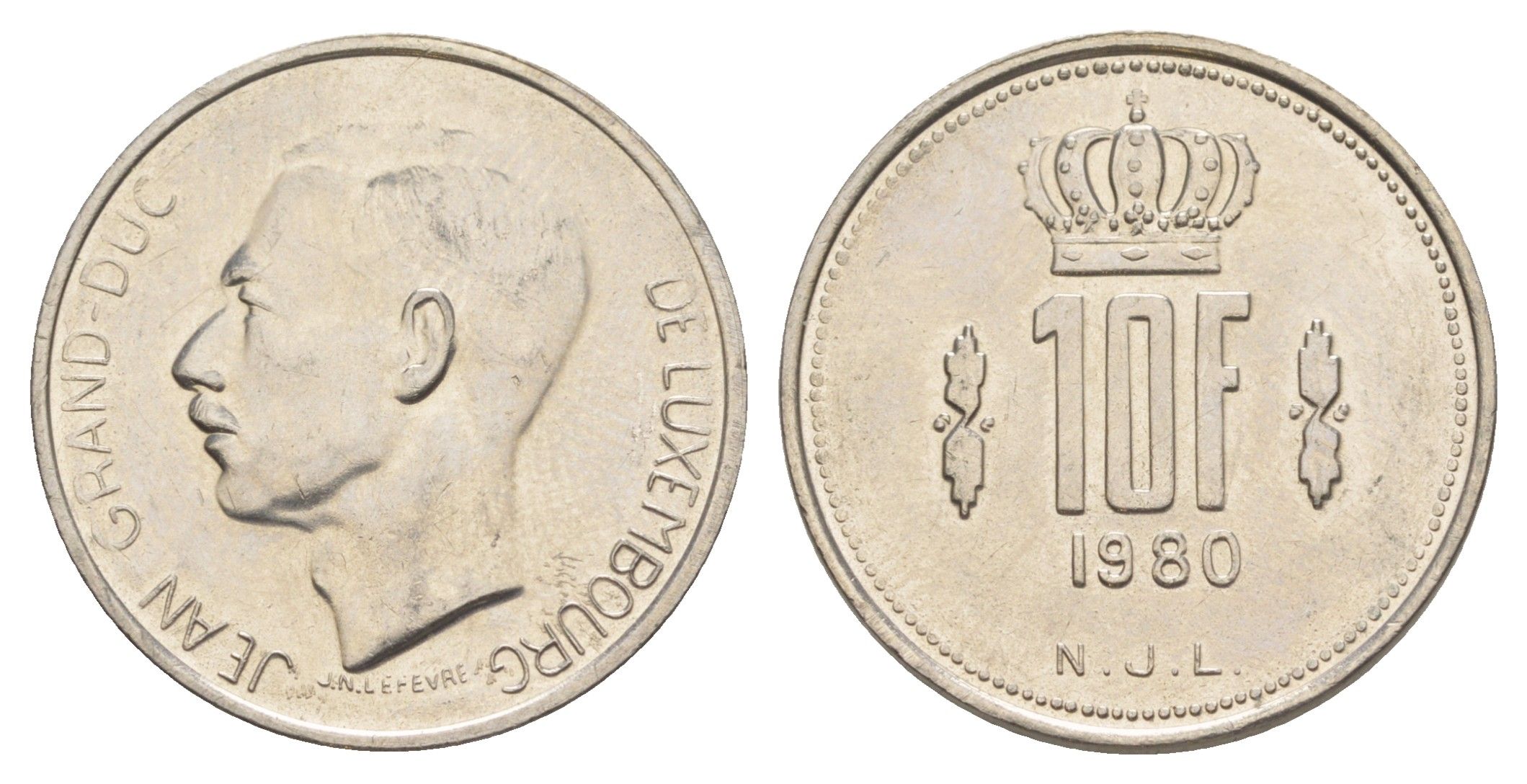 Люксембург 10 франков 1980 Герцог Жан (1964-1999) KM 57 никель 4641-952