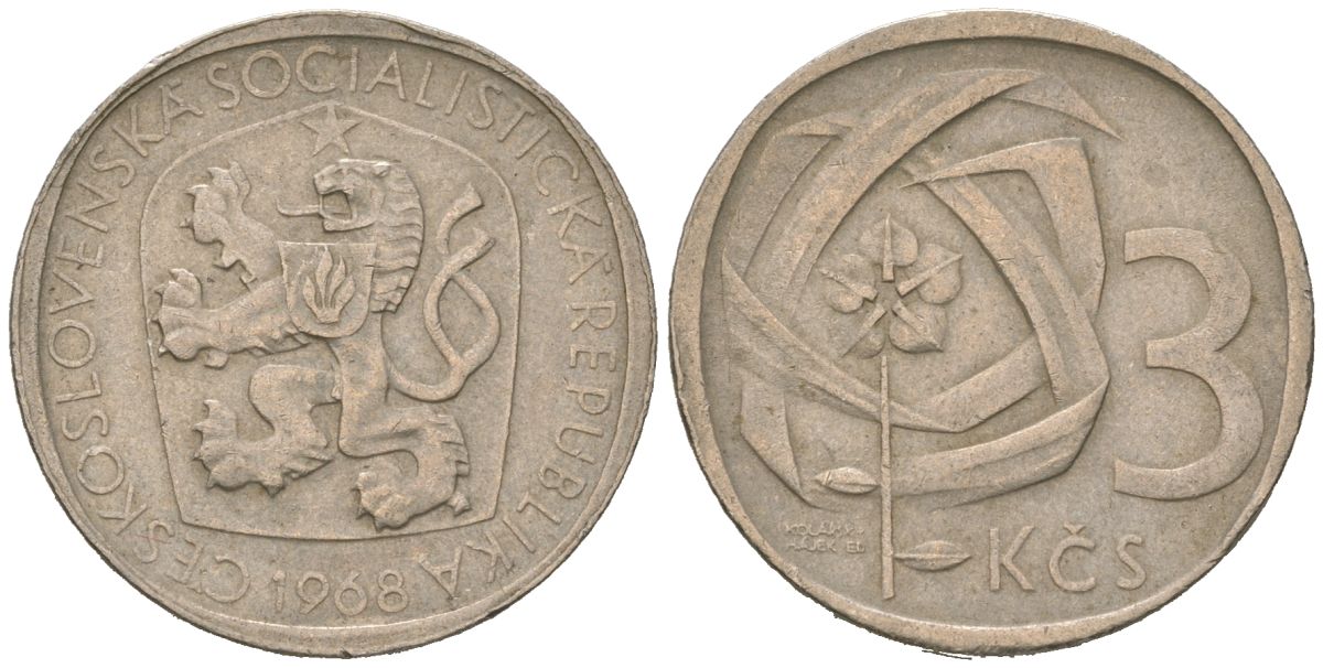 Чехословакия 3 кроны 1968 KM 57 медно-никель 117-1234