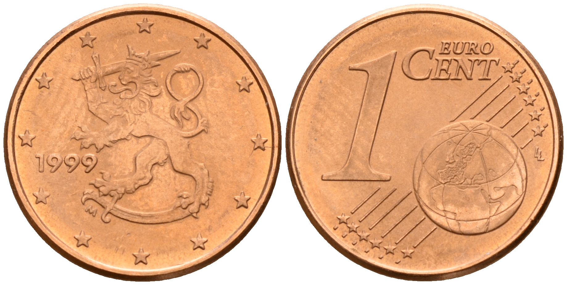 Финляндия 1 евроцент 1999  KM 98 сталь плакированная медью  UNC  4189-146