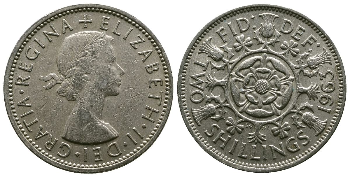 Великобритания 2 шиллинга (флорин) 1963 Елизавета II (1952-2022) KM 906, Spink 4146 медно-никель 4382-415