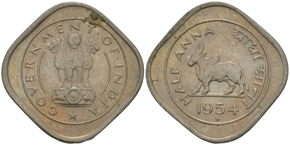 Индия 1/2 анна 1954 KM 2.2 медно-никель UNC 33-1156