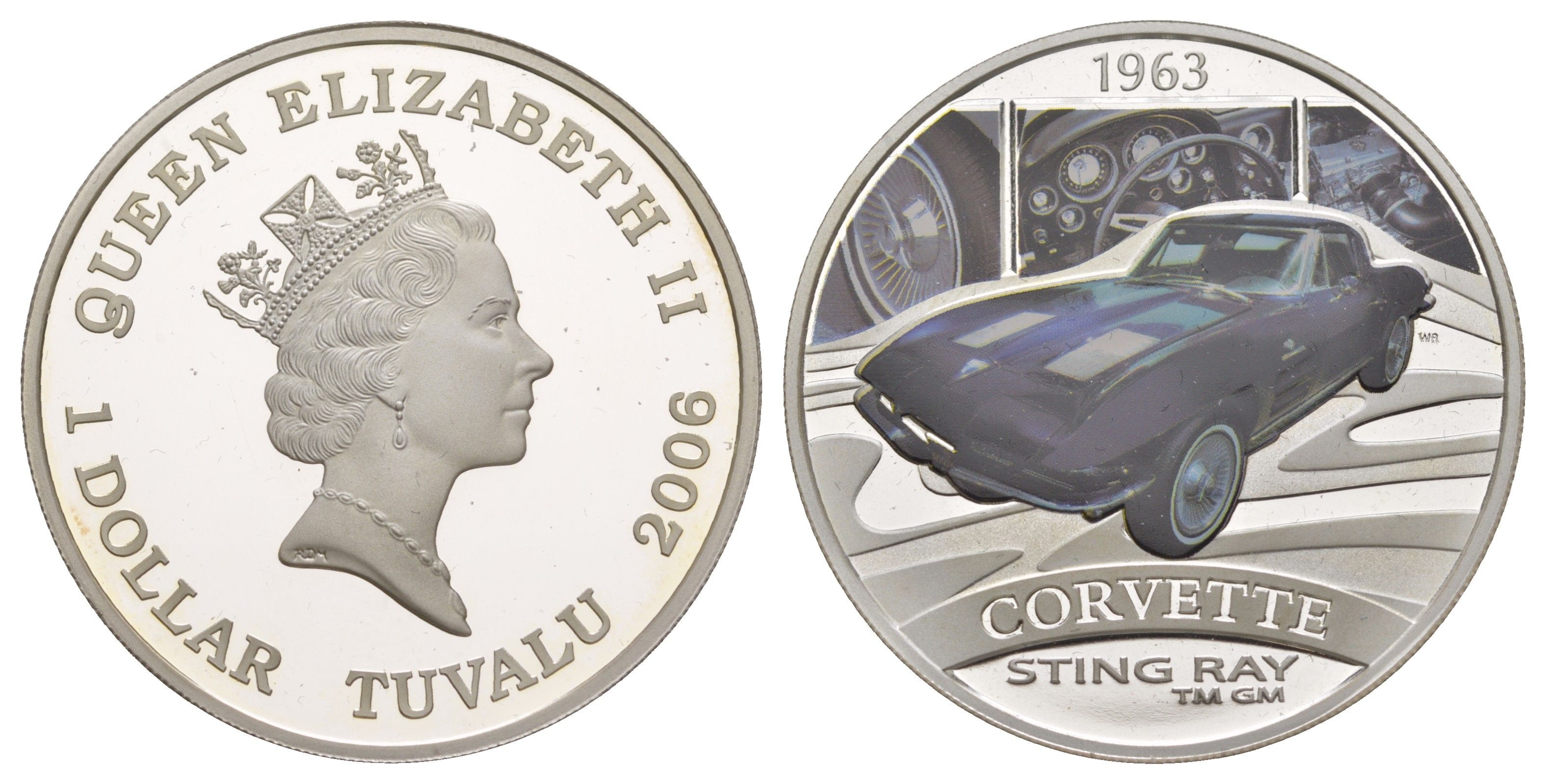 Тувалу 1 доллар 2006 автомобили мира - Corvette Sting Ray KM 230 серебро PROOF 11-147-21