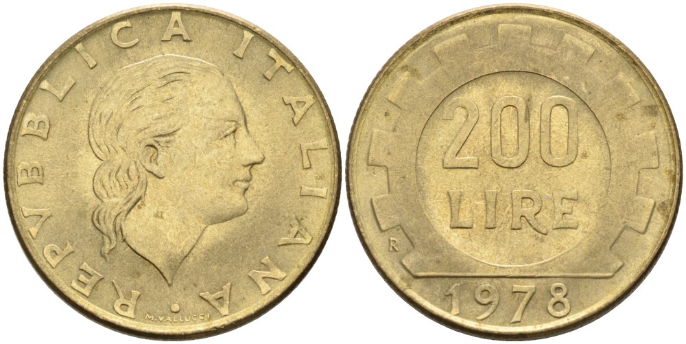 Италия 200 лир 1978 R, шестерня KM 105 алюминиевая бронза 4175-824