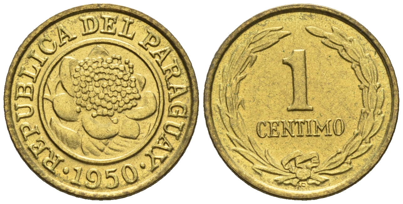 Парагвай 1 сентимо 1950  KM 20 алюминиевая бронза  aUNC  220-959