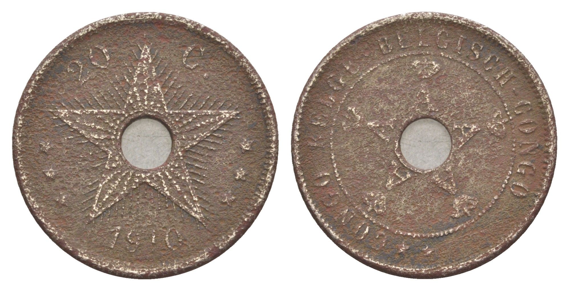 Бельгийское Конго 20 сантимов 1910 KM 19 медно-никель 4650-424