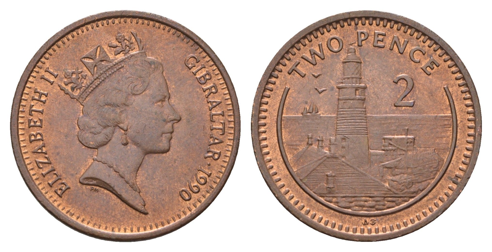 Гибралтар 2 пенса 1990 KM 21 бронза UNC 4666-311