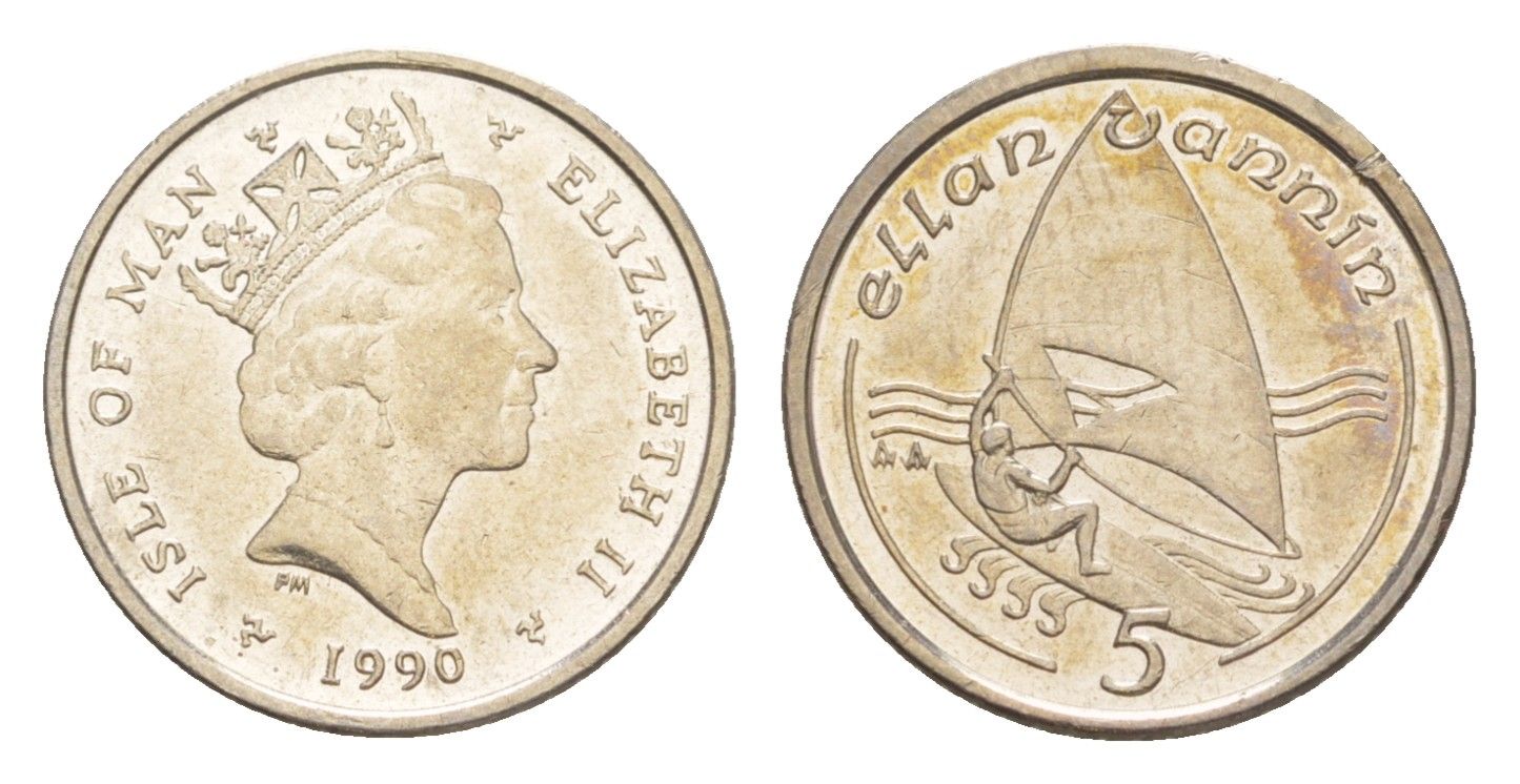 Остров Мэн 5 пенсов 1990 Елизавета II (1952-2022) KM 209.2 медно-никель aUNC 4647-155