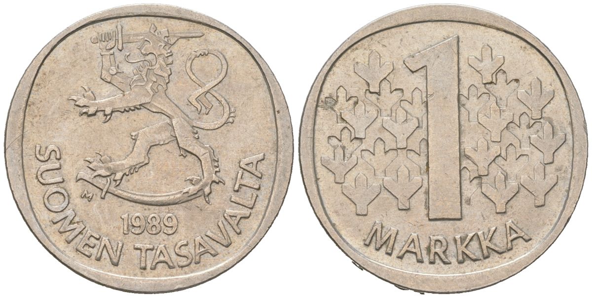 Финляндия 1 марка 1989 N KM 49a медно-никель aUNC 4577-1051